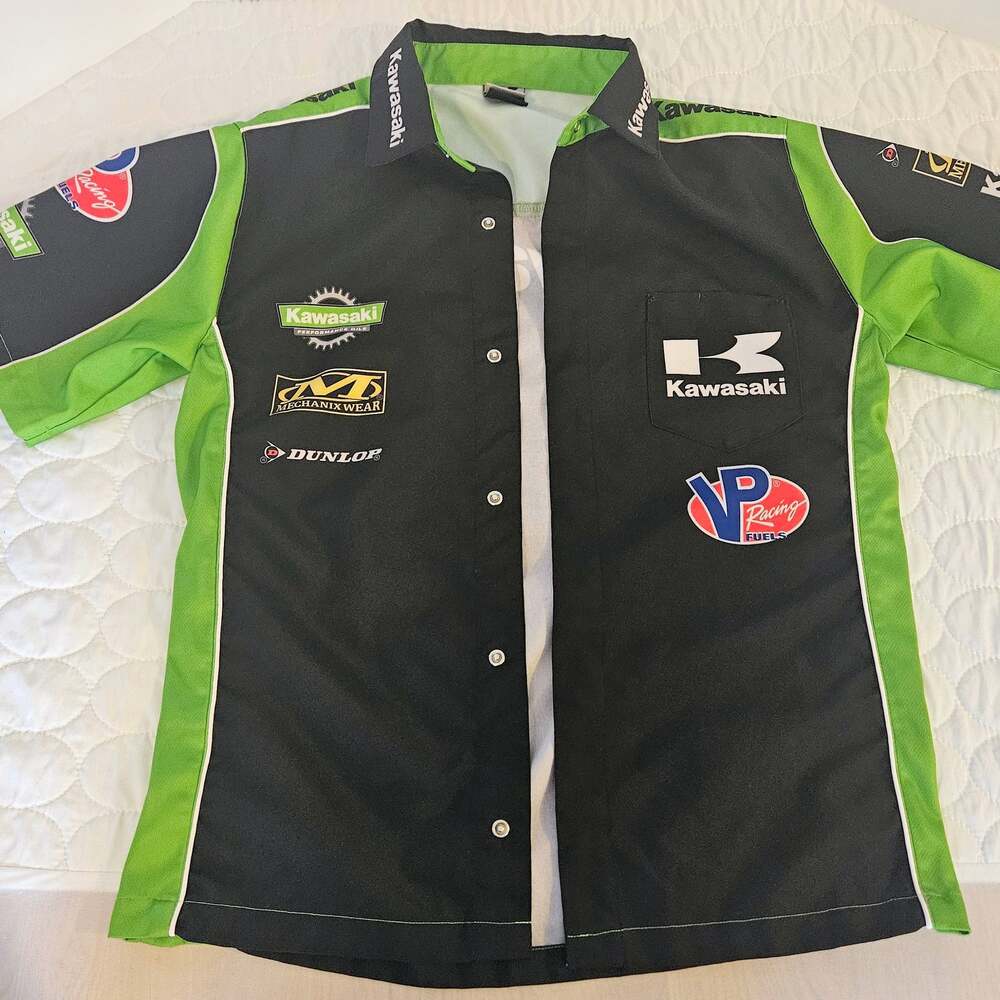 Kawasaki Racing Team Pit Crew Shirt XS Black Green Button Up VP Fuel Motocross